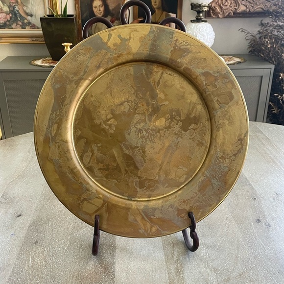 Martha Sturdy Spun brass Patina table charger or tray set of 4 - Picture 2 of 8